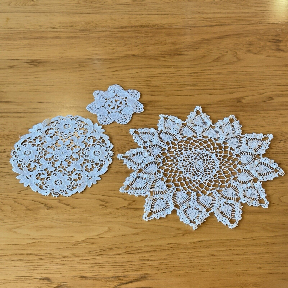 Vintage Crochet Lace Doily Doilies Lot of 3 Retro White Cottagecore Romantic